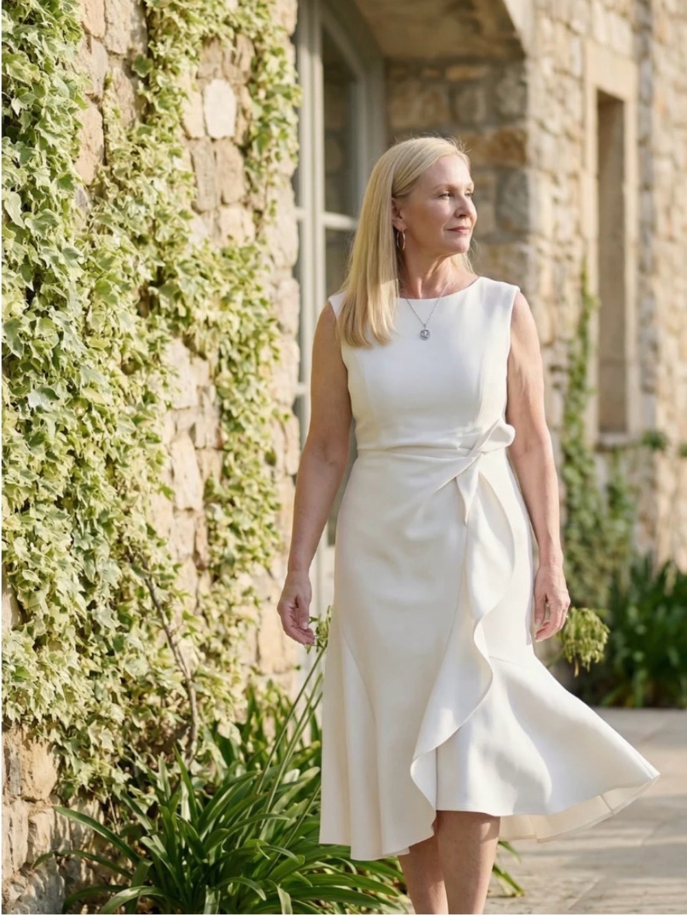 NWT Warm Cream Simple Drape Midi